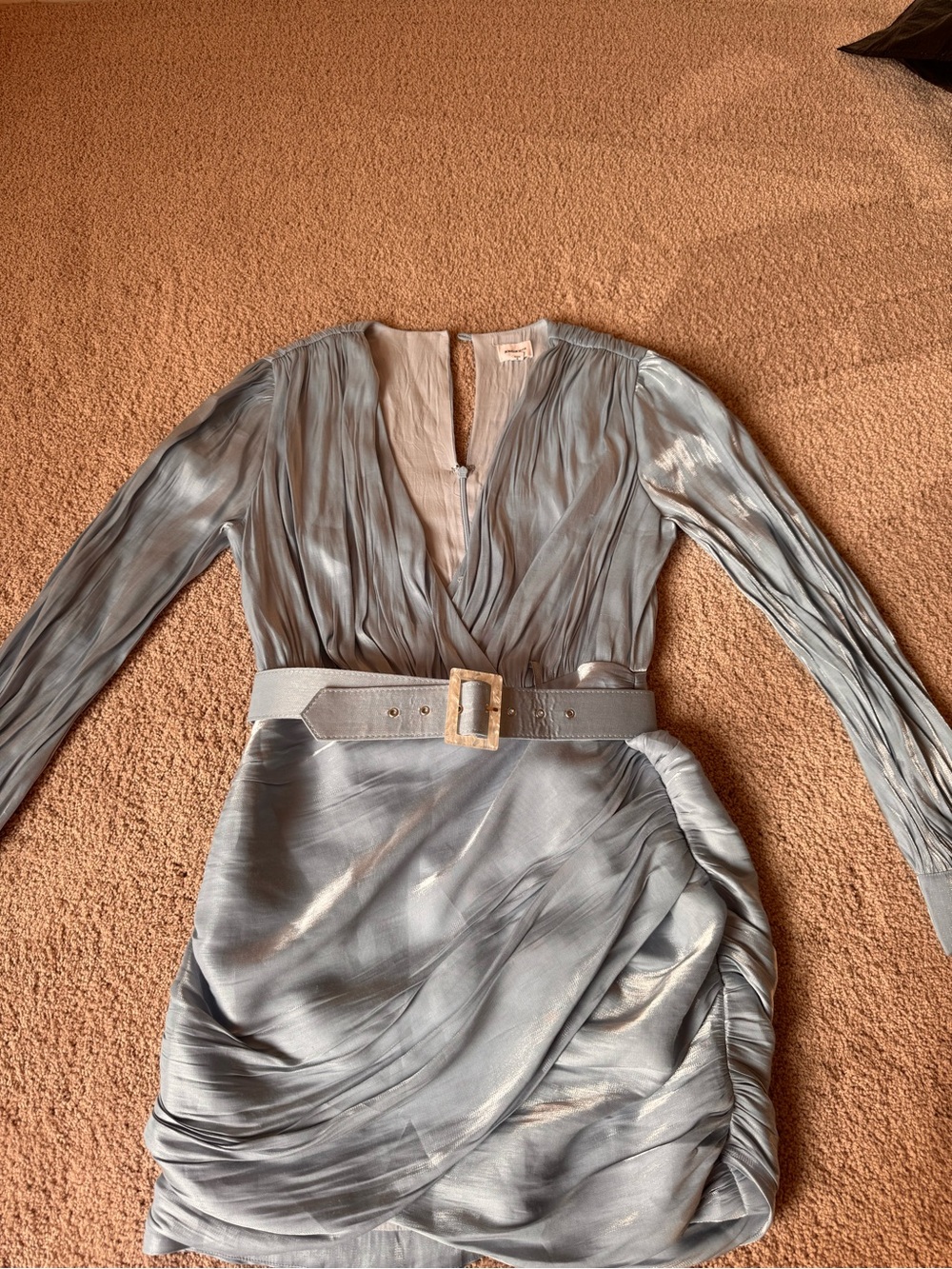 Song of Style Pale Blue Long Sleeve Wrap-Style Dress with Belt